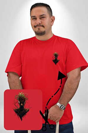 Ağaç Adam Kökler Felsefe Kırmızı Büyük Beden Kadın Basic Minimal Baskılı Tişört