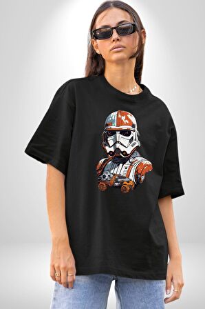 Star Wars Renkli Clone Troopers  Pamuklu Bisiklet Yaka Kadın Erkek Oversize Boyfriend Dijital Baskılı Siyah T-shirt
