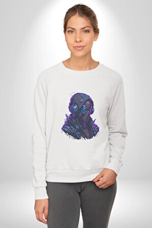 Kulaklık Müzik Siyah Örümcek Adam Kadın Erkek  Beyaz Baskılı Sweatshirt 