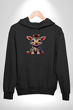 Sevimli Yavru Zebra Kadın Erkek  Siyah Kapüşonlu Sweatshirt Hoodie
