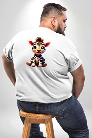 Sevimli Yavru Zebra Büyük Beden Beyaz Tişört Kadın Erkek Ünisex Sırt Baskılı