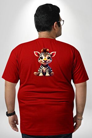 Sevimli Yavru Zebra Büyük Beden Kırmızı Tişört Kadın Erkek Ünisex Sırt Baskılı