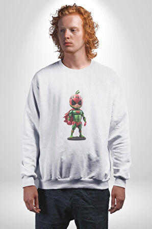 Süper Karpuz Adam Kadın Erkek  Beyaz Baskılı Sweatshirt 