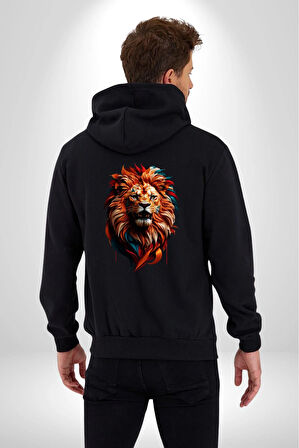 Renkli Kaplan Kükrüyor Kadın Erkek Siyah Renk Kapüşonlu Kanguru Cepli  Fermuarlı Pamuklu Oversize Dijital Baskılı Hırka Sweatshirt
