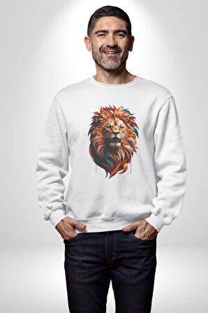 Renkli Kaplan Kükrüyor Kadın Erkek  Beyaz Baskılı Sweatshirt 