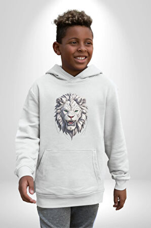 Beyaz Kaplan Kükreme  Kadın Erkek  Beyaz Kapüşonlu Sweatshirt Hoodie