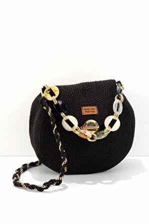 Siyah Örgü  Kadın Postacı Çanta C06619614016