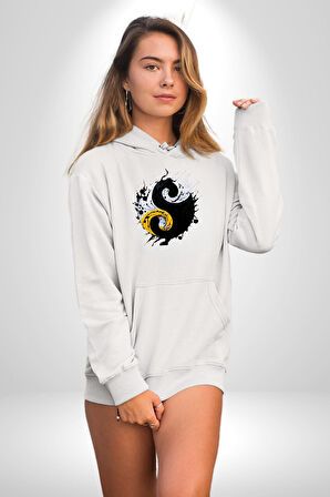 Yin İle Yang Kuramı   Kadın Erkek  Beyaz Kapüşonlu Sweatshirt Hoodie