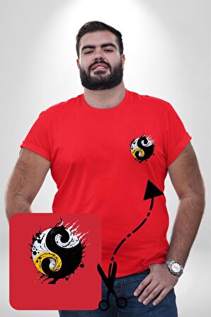Yin İle Yang Kuramı   Kırmızı Büyük Beden Kadın Basic Minimal Baskılı Tişört