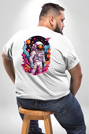 Ay Mars Astronot Büyük Beden Beyaz Tişört Kadın Erkek Ünisex Sırt Baskılı