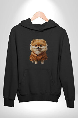 Teacup Pomernian Çeket  Kadın Erkek  Siyah Kapüşonlu Sweatshirt Hoodie