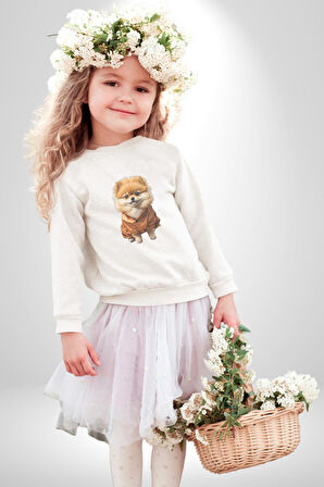 Teacup Pomernian Çeket  Kadın Erkek  Beyaz Baskılı Sweatshirt 