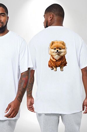 Teacup Pomernian Çeket  Büyük Beden Beyaz Tişört Kadın Erkek Ünisex Sırt Baskılı