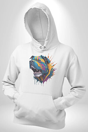 Köpek Saint Bernard Havlama  Kadın Erkek  Beyaz Kapüşonlu Sweatshirt Hoodie