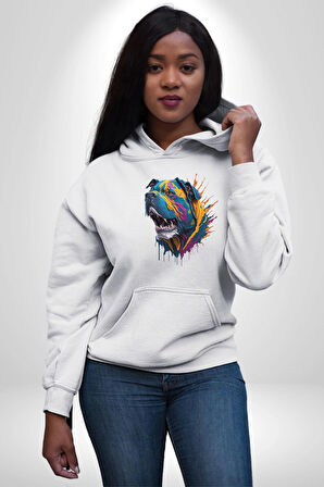 Köpek Saint Bernard Havlama  Kadın Erkek  Beyaz Kapüşonlu Sweatshirt Hoodie