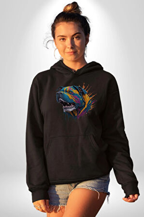 Köpek Saint Bernard Havlama  Kadın Erkek  Siyah Kapüşonlu Sweatshirt Hoodie