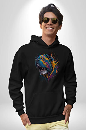 Köpek Saint Bernard Havlama  Kadın Erkek  Siyah Kapüşonlu Sweatshirt Hoodie