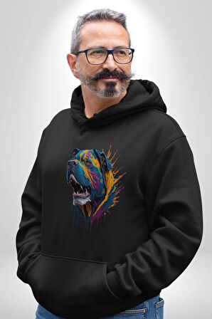 Köpek Saint Bernard Havlama  Kadın Erkek  Siyah Kapüşonlu Sweatshirt Hoodie