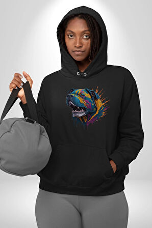 Köpek Saint Bernard Havlama  Kadın Erkek  Siyah Kapüşonlu Sweatshirt Hoodie