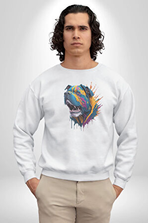 Köpek Saint Bernard Havlama  Kadın Erkek  Beyaz Baskılı Sweatshirt 