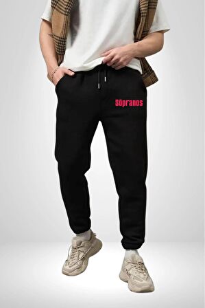The Sopranos Pamuklu 3 İplik Siyah Eşofman Altı Erkek Oversize Kesim Dijital Baskılı