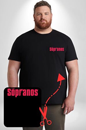 The Sopranos Siyah Büyük Beden Kadın Basic Minimal Baskılı Tişört