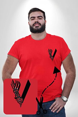 Vikings Kırmızı Büyük Beden Kadın Basic Minimal Baskılı Tişört