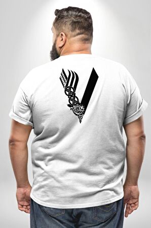 Vikings Büyük Beden Beyaz Tişört Kadın Erkek Ünisex Sırt Baskılı