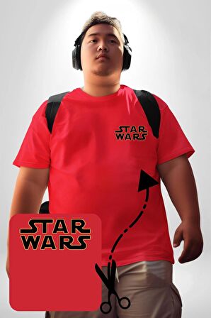 Star Wars  Kırmızı Büyük Beden Kadın Basic Minimal Baskılı Tişört