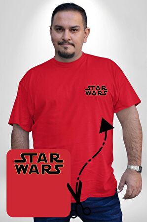 Star Wars  Kırmızı Büyük Beden Kadın Basic Minimal Baskılı Tişört