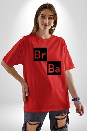 Br Ba Kimya Breaking Bad Pamuklu Bisiklet Yaka Kadın Erkek Oversize Boyfriend Dijital Baskılı Kırmızı T-Shirt