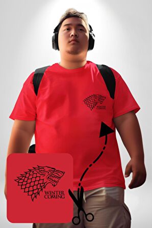 Winter is Coming Game of Thrones  Kırmızı Büyük Beden Kadın Basic Minimal Baskılı Tişört