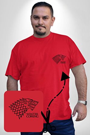 Winter is Coming Game of Thrones  Kırmızı Büyük Beden Kadın Basic Minimal Baskılı Tişört