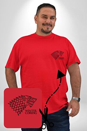Winter is Coming Game of Thrones  Kırmızı Büyük Beden Kadın Basic Minimal Baskılı Tişört