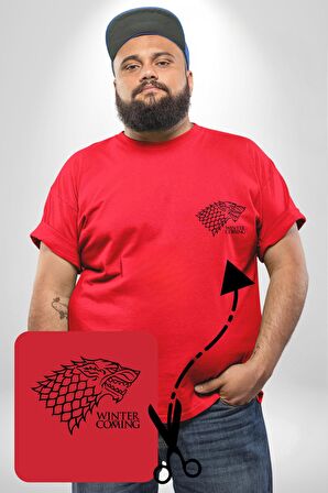 Winter is Coming Game of Thrones  Kırmızı Büyük Beden Kadın Basic Minimal Baskılı Tişört