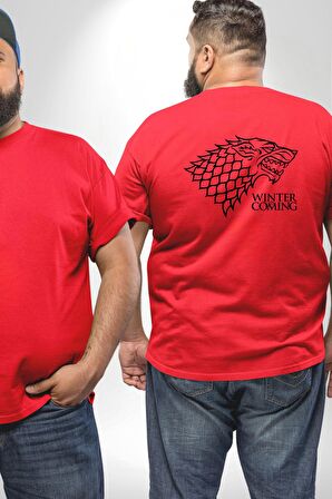 Winter is Coming Game of Thrones  Büyük Beden Kırmızı Tişört Kadın Erkek Ünisex Sırt Baskılı