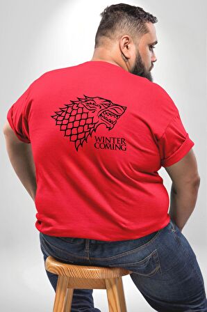 Winter is Coming Game of Thrones  Büyük Beden Kırmızı Tişört Kadın Erkek Ünisex Sırt Baskılı