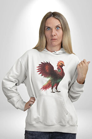 Anka Kuşu Ateş Kuşu Kadın Erkek  Beyaz Kapüşonlu Sweatshirt Hoodie