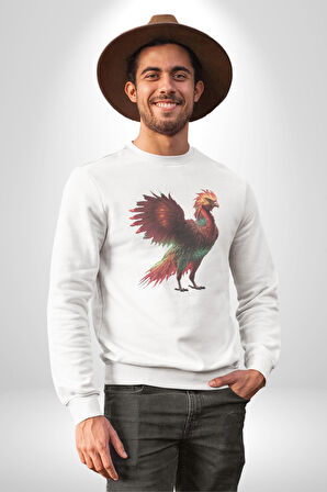 Anka Kuşu Ateş Kuşu Kadın Erkek  Beyaz Baskılı Sweatshirt 