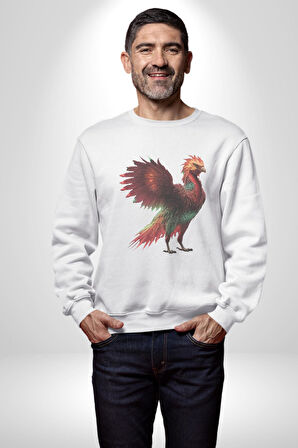 Anka Kuşu Ateş Kuşu Kadın Erkek  Beyaz Baskılı Sweatshirt 