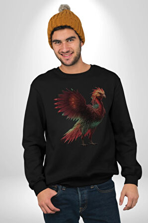 Anka Kuşu Ateş Kuşu Kadın Erkek  Siyah Baskılı Sweatshirt 