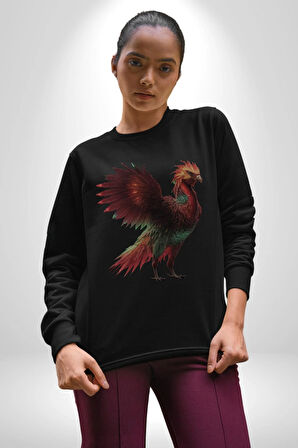 Anka Kuşu Ateş Kuşu Kadın Erkek  Siyah Baskılı Sweatshirt 