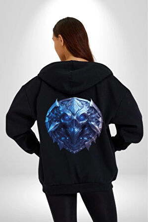 Kuru Kafa Kalkan Koruma Kadın Erkek Siyah Renk Kapüşonlu Kanguru Cepli  Fermuarlı Pamuklu Oversize Dijital Baskılı Hırka Sweatshirt