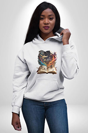 Hikaye Roman Kitabı Gerçekleşti Kadın Erkek  Beyaz Kapüşonlu Sweatshirt Hoodie