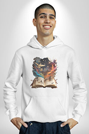 Hikaye Roman Kitabı Gerçekleşti Kadın Erkek  Beyaz Kapüşonlu Sweatshirt Hoodie