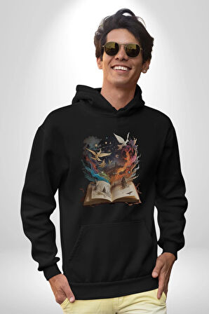 Hikaye Roman Kitabı Gerçekleşti Kadın Erkek  Siyah Kapüşonlu Sweatshirt Hoodie