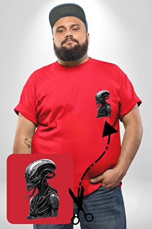 Uzaylı Predator Canavar Kırmızı Büyük Beden Kadın Basic Minimal Baskılı Tişört