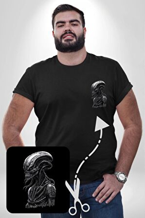 Uzaylı Predator Canavar Siyah Büyük Beden Kadın Basic Minimal Baskılı Tişört