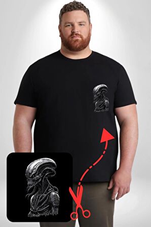 Uzaylı Predator Canavar Siyah Büyük Beden Kadın Basic Minimal Baskılı Tişört