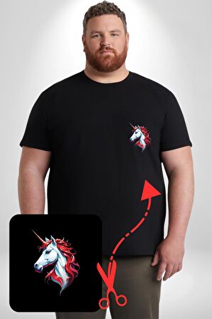 Unicorn Tek Boynuzlu At Siyah Büyük Beden Kadın Basic Minimal Baskılı Tişört